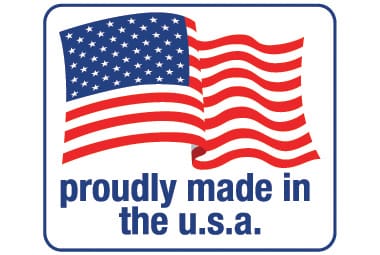 A proudly made in the usa sticker with an american flag.