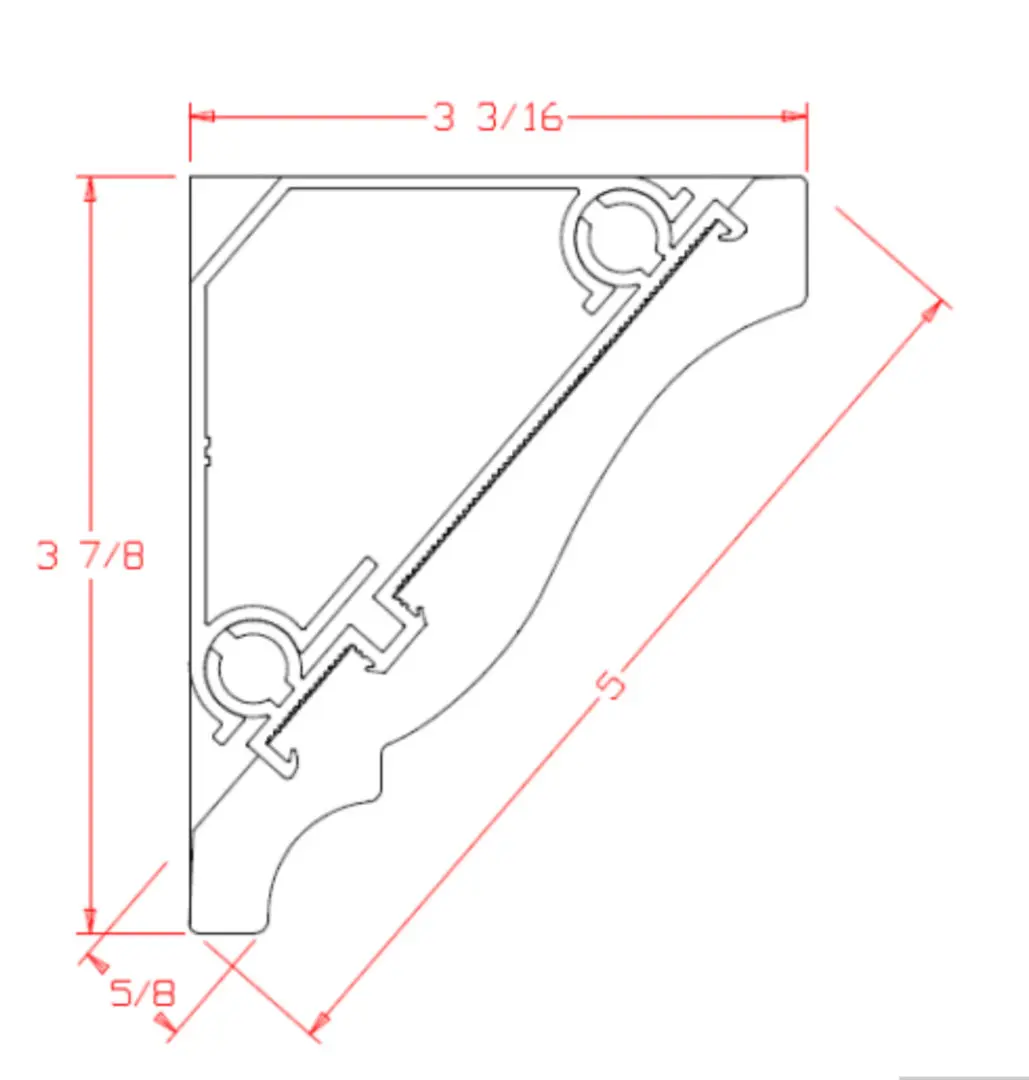 A drawing of the corner piece for a window.