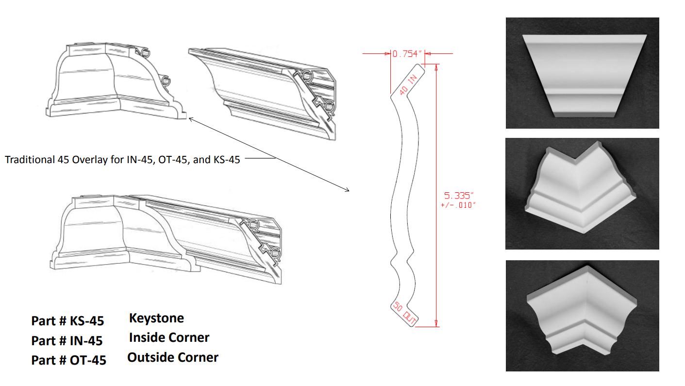 A drawing of the side corner and front corner.