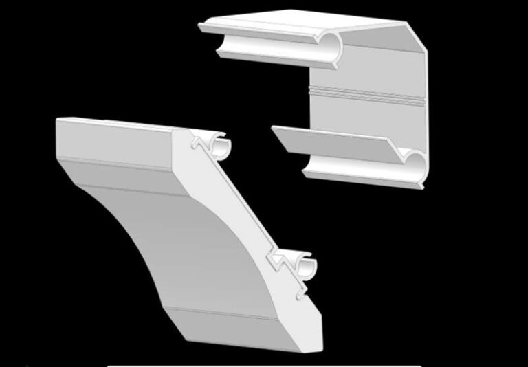 3D CAD model of two mechanical parts designed to fit together.